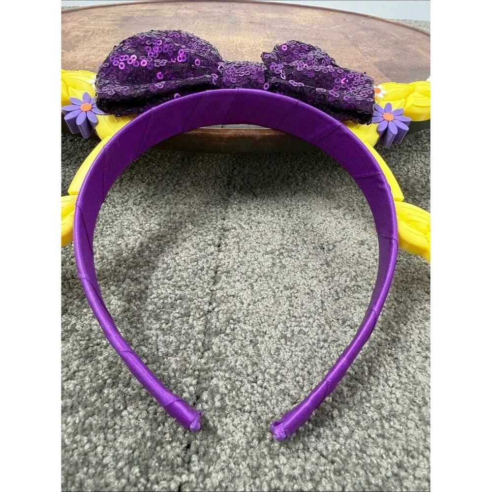 Tangled Rapunzel Purple Sequin Bow Headband Yellow Braided Floral Mouse Ears